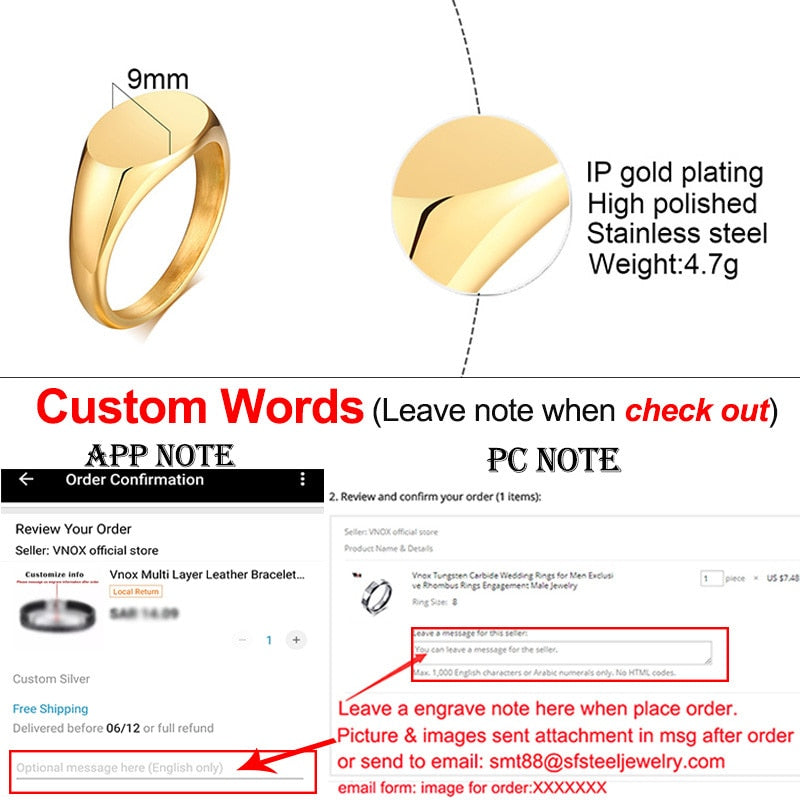 Minimalist Rectangle Signet Ring for Women Personalized Name Stamp Band Gold Tone Stainless Steel Jewelry Custom Initial Gift - Heavenly shershelle