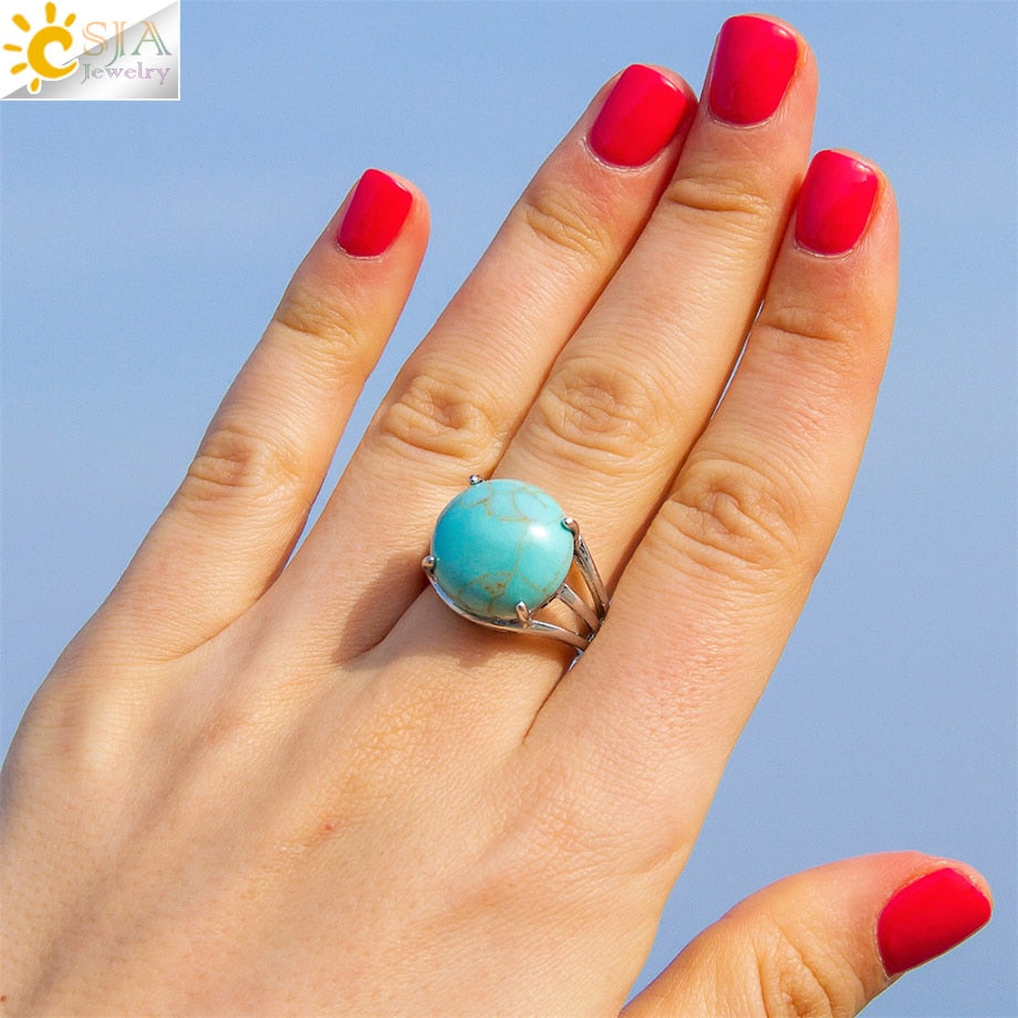 CSJA Crystal Ring for Women Natural Stone Ring Round Beads Finger Rings Amethysts Purple Quartz Silver Color Party Jewelry F476 - Heavenly shershelle