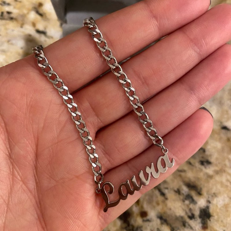 Personalised Name Necklaces For Women and Men Punk Nameplate Jewelry Stainless Steel Curb Chain Custom Letter Necklace Collier - Heavenly shershelle