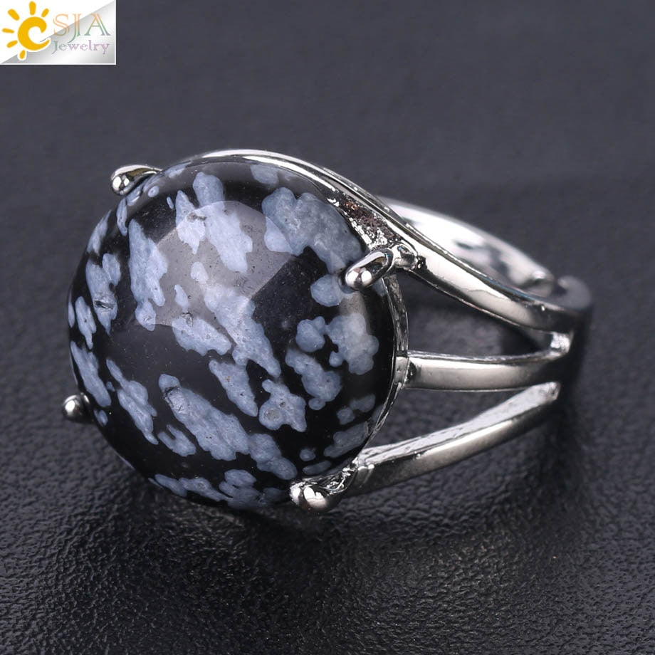 CSJA Crystal Ring for Women Natural Stone Ring Round Beads Finger Rings Amethysts Purple Quartz Silver Color Party Jewelry F476 - Heavenly shershelle