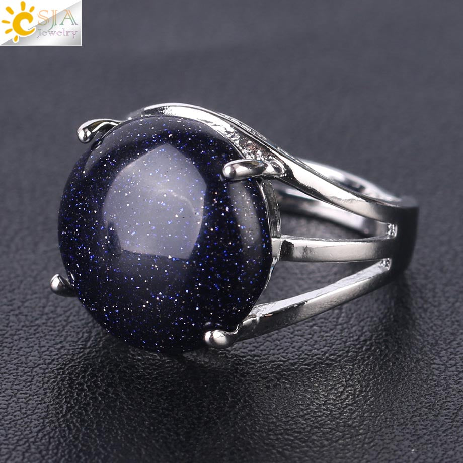 CSJA Crystal Ring for Women Natural Stone Ring Round Beads Finger Rings Amethysts Purple Quartz Silver Color Party Jewelry F476 - Heavenly shershelle