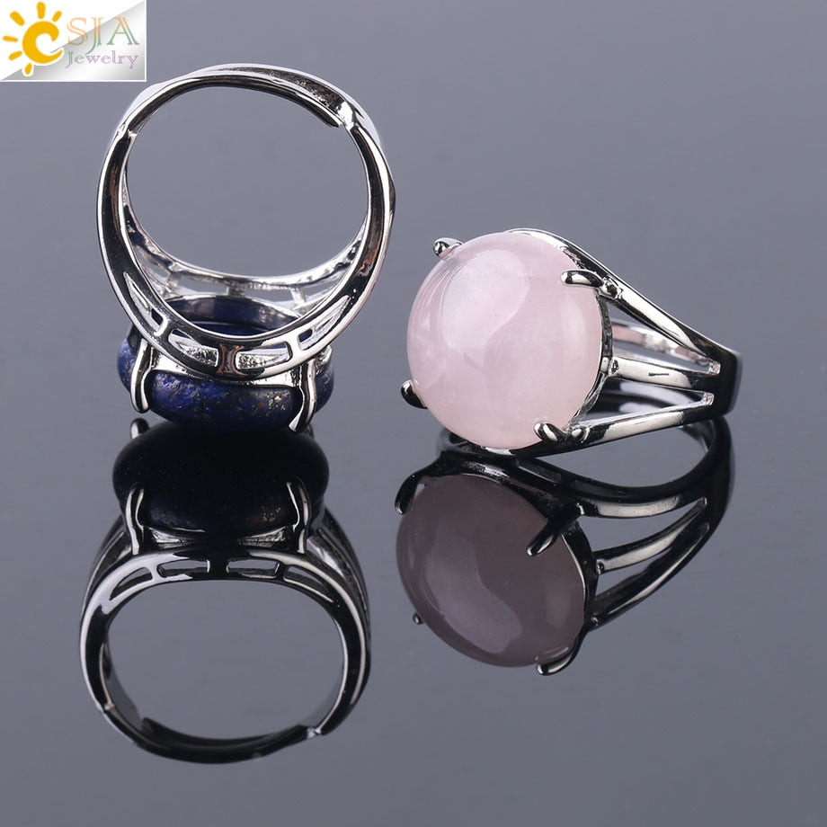 CSJA Crystal Ring for Women Natural Stone Ring Round Beads Finger Rings Amethysts Purple Quartz Silver Color Party Jewelry F476 - Heavenly shershelle