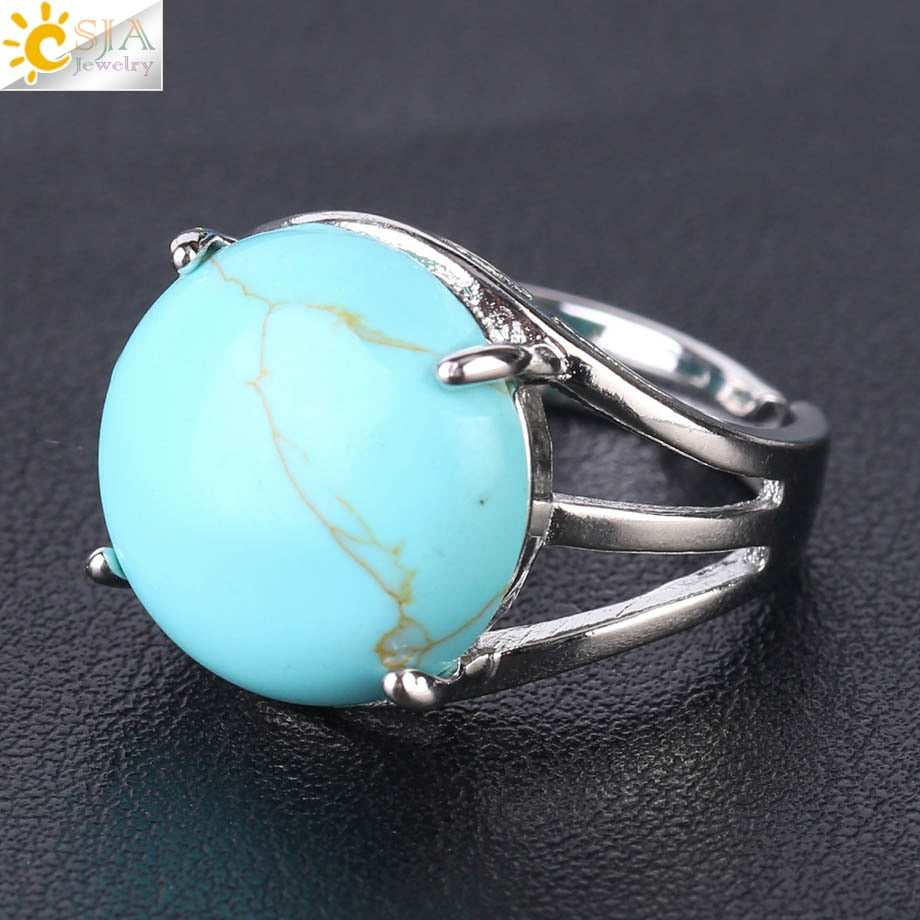 CSJA Crystal Ring for Women Natural Stone Ring Round Beads Finger Rings Amethysts Purple Quartz Silver Color Party Jewelry F476 - Heavenly shershelle