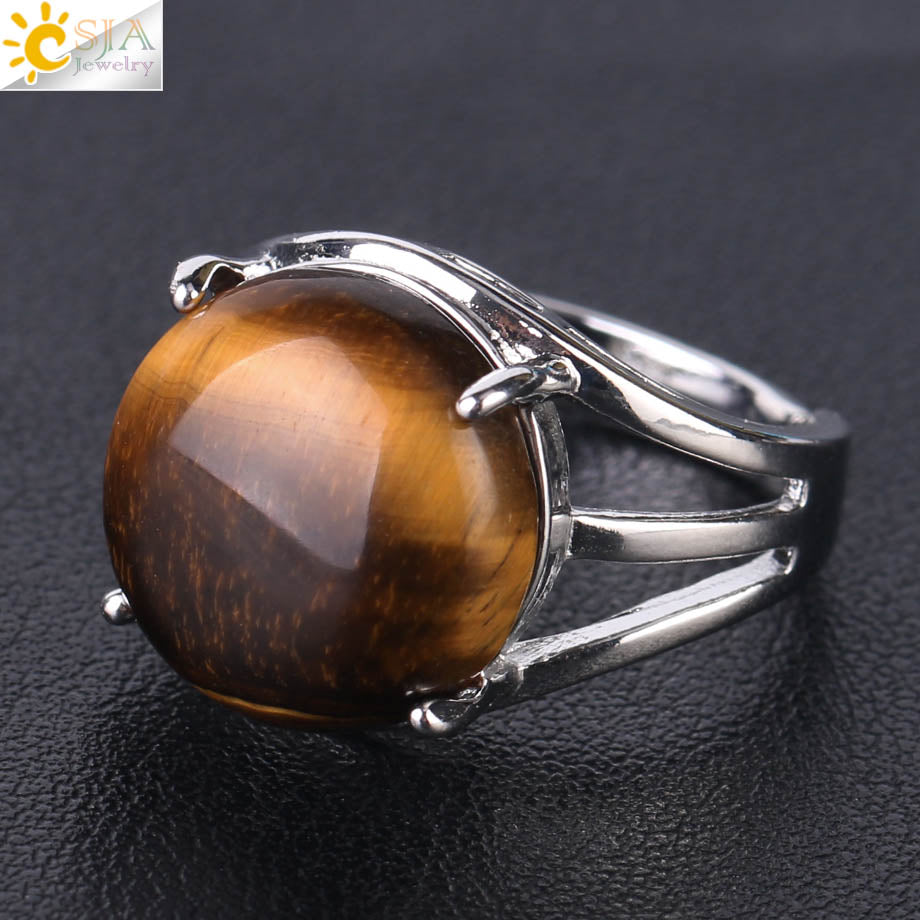 CSJA Crystal Ring for Women Natural Stone Ring Round Beads Finger Rings Amethysts Purple Quartz Silver Color Party Jewelry F476 - Heavenly shershelle