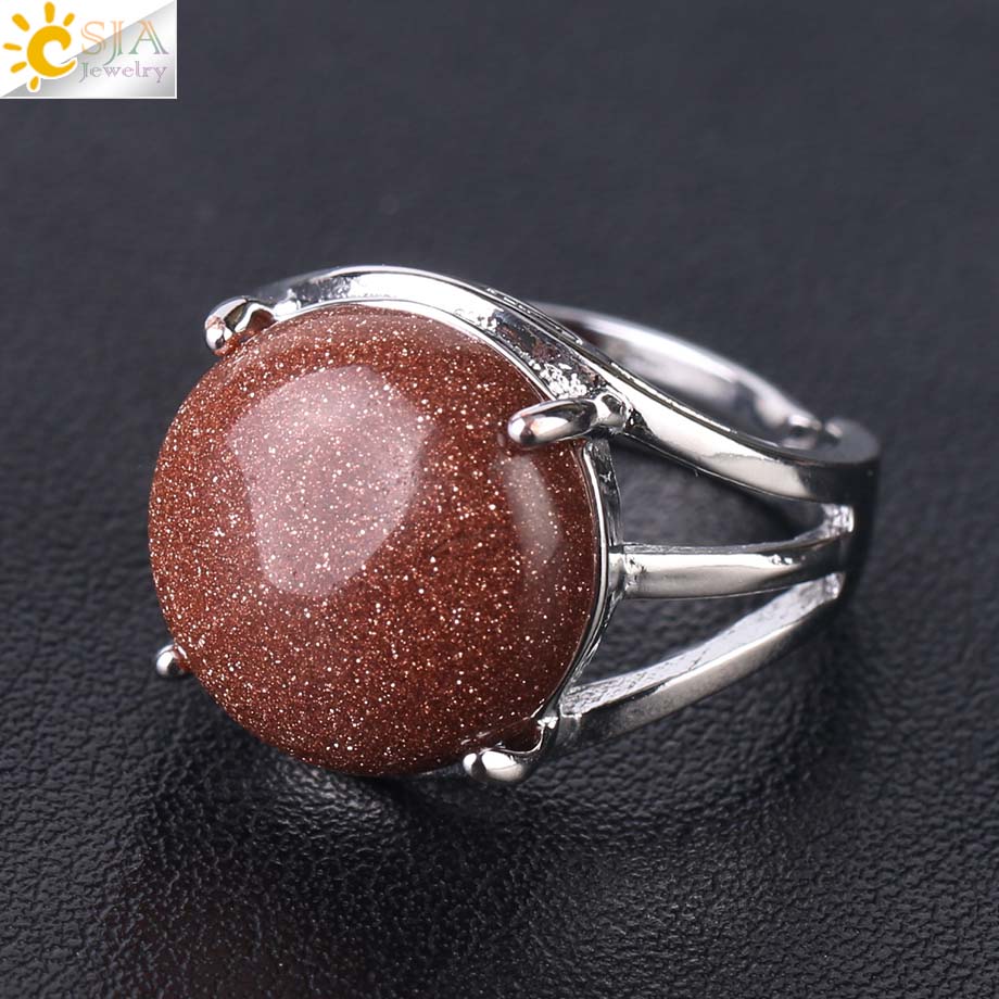 CSJA Crystal Ring for Women Natural Stone Ring Round Beads Finger Rings Amethysts Purple Quartz Silver Color Party Jewelry F476 - Heavenly shershelle