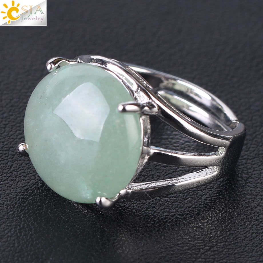 CSJA Crystal Ring for Women Natural Stone Ring Round Beads Finger Rings Amethysts Purple Quartz Silver Color Party Jewelry F476 - Heavenly shershelle