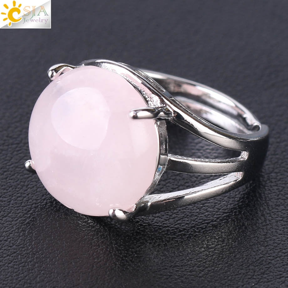CSJA Crystal Ring for Women Natural Stone Ring Round Beads Finger Rings Amethysts Purple Quartz Silver Color Party Jewelry F476 - Heavenly shershelle