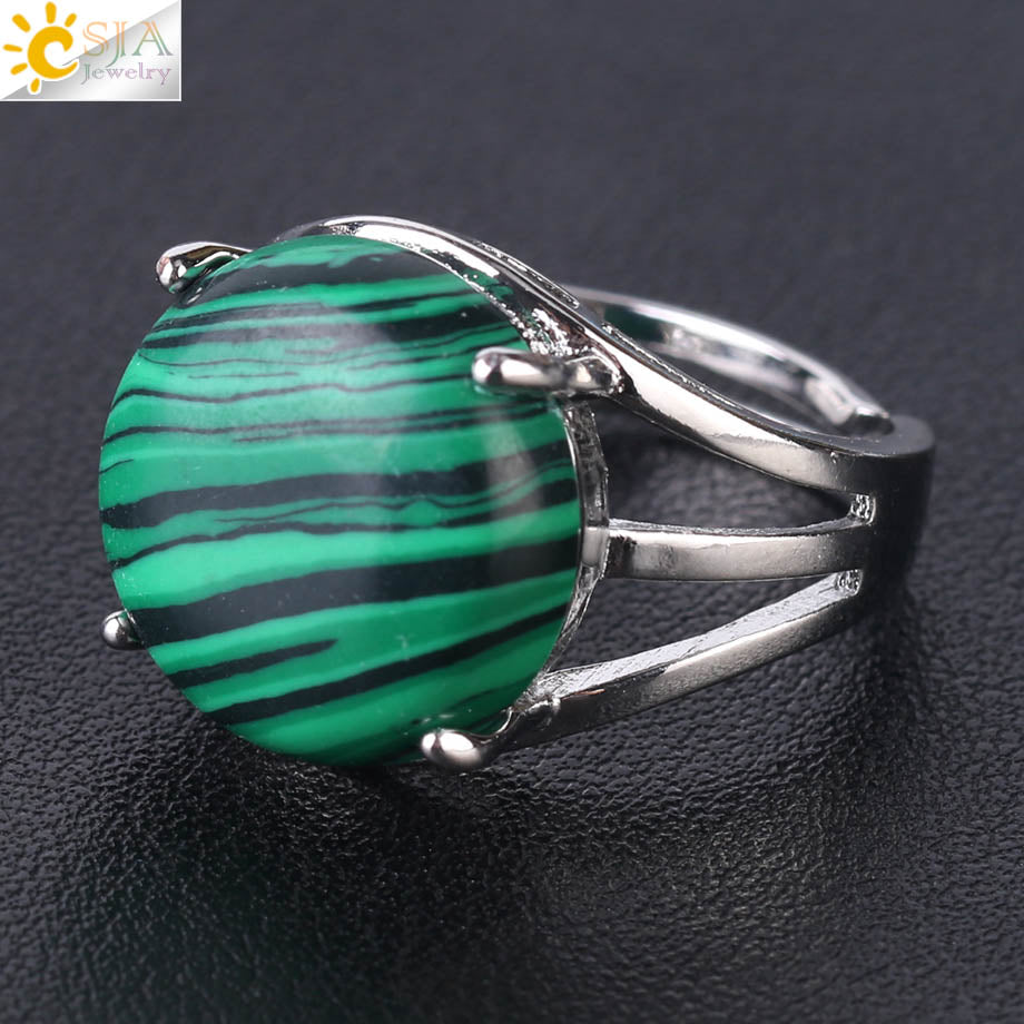 CSJA Crystal Ring for Women Natural Stone Ring Round Beads Finger Rings Amethysts Purple Quartz Silver Color Party Jewelry F476 - Heavenly shershelle