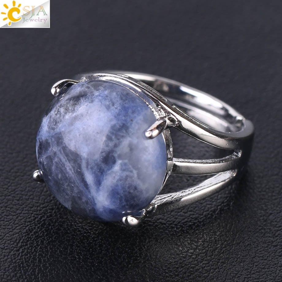 CSJA Crystal Ring for Women Natural Stone Ring Round Beads Finger Rings Amethysts Purple Quartz Silver Color Party Jewelry F476 - Heavenly shershelle