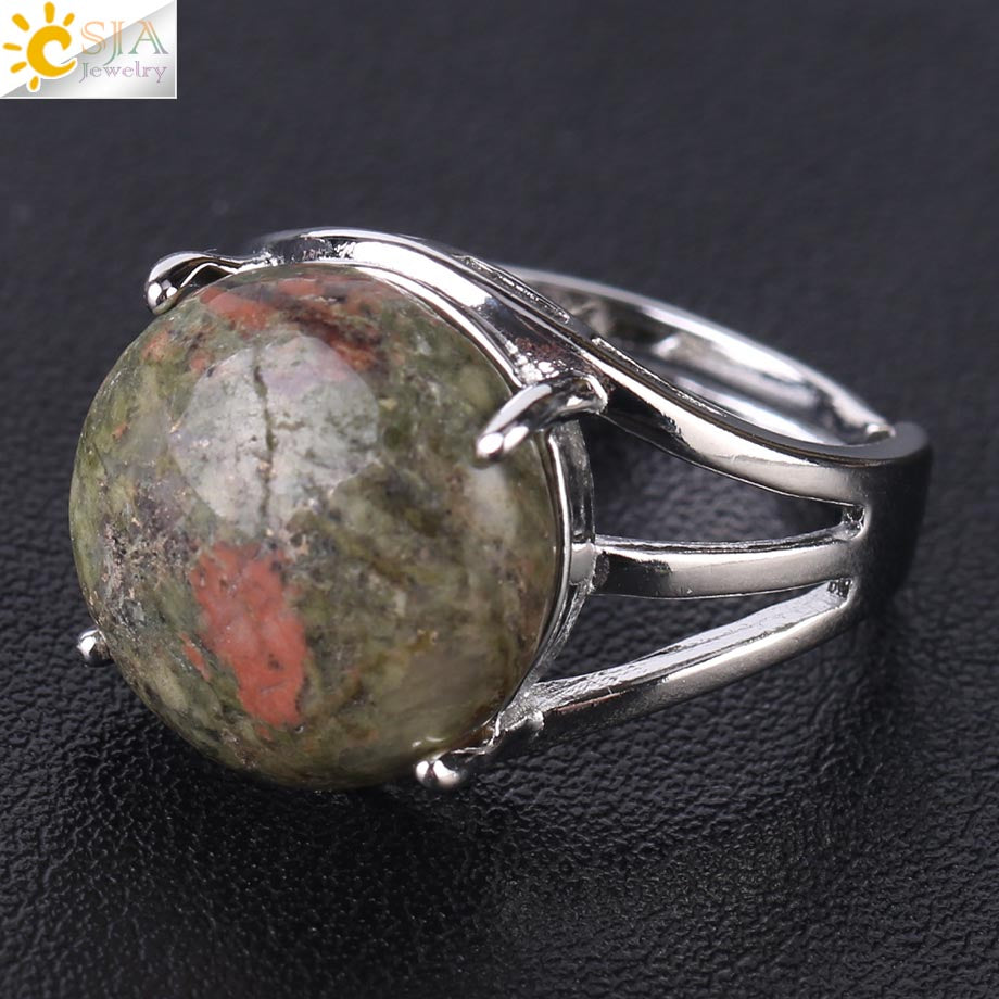 CSJA Crystal Ring for Women Natural Stone Ring Round Beads Finger Rings Amethysts Purple Quartz Silver Color Party Jewelry F476 - Heavenly shershelle