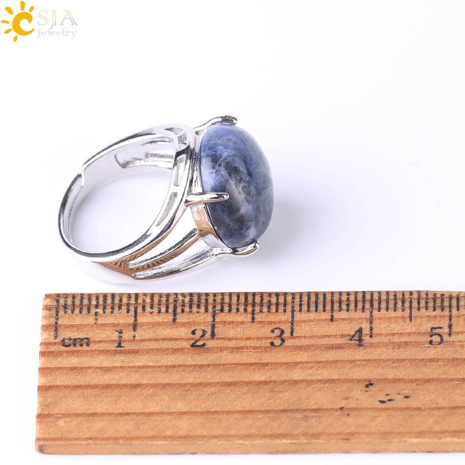 CSJA Crystal Ring for Women Natural Stone Ring Round Beads Finger Rings Amethysts Purple Quartz Silver Color Party Jewelry F476 - Heavenly shershelle