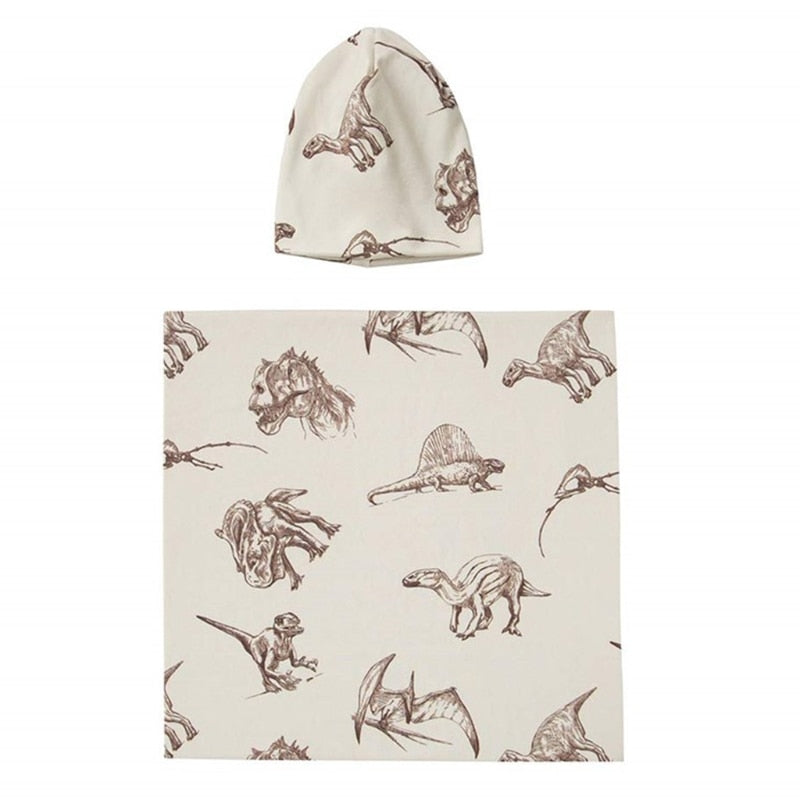 2Pcs Newborn Baby Printing Receiving Blanket Hat Set Infants Swaddle Wrap Sleeping Bag Hair Band Kit