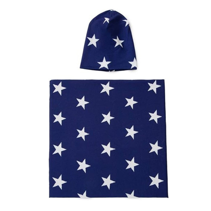 2Pcs Newborn Baby Printing Receiving Blanket Hat Set Infants Swaddle Wrap Sleeping Bag Hair Band Kit