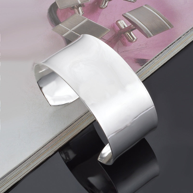 XIYANIKE Silver Color  Classic Simple Extra Large Opening Bangles & Bracelet For Women Wedding Charming Jewelry Accessorie