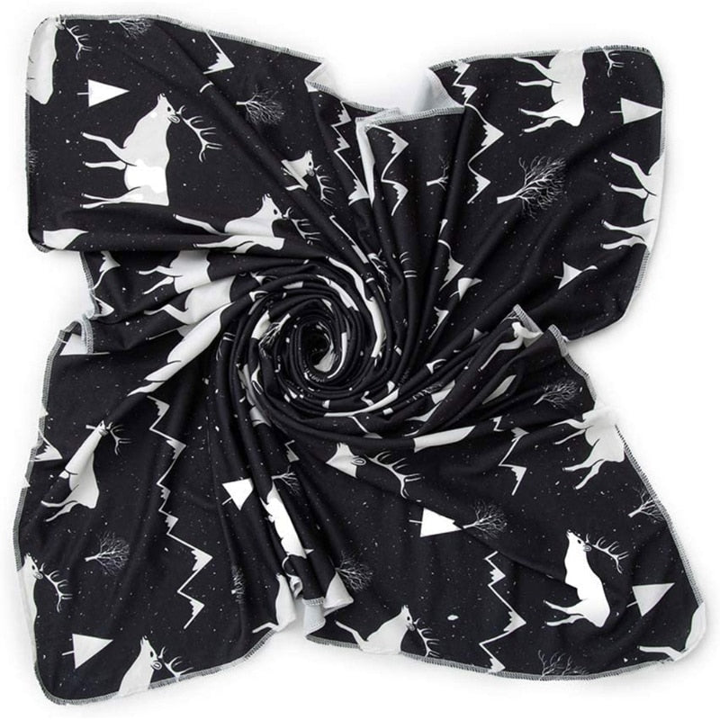 2Pcs Newborn Baby Printing Receiving Blanket Hat Set Infants Swaddle Wrap Sleeping Bag Hair Band Kit