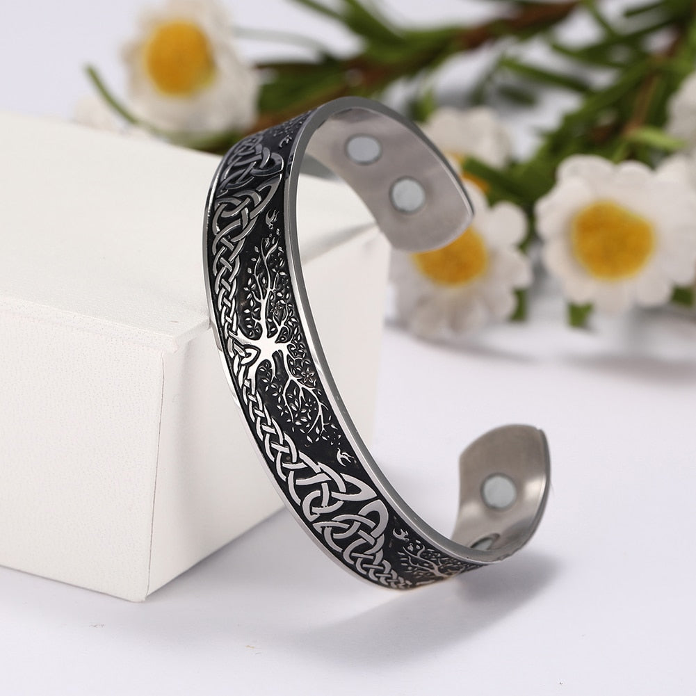 Stainless Steel Norse Vikings Runes Bracelet for Men Celtics Knots Tree Of Life Magnetic Cuff Bracelet Vintage Couples Jewelry - Heavenly shershelle