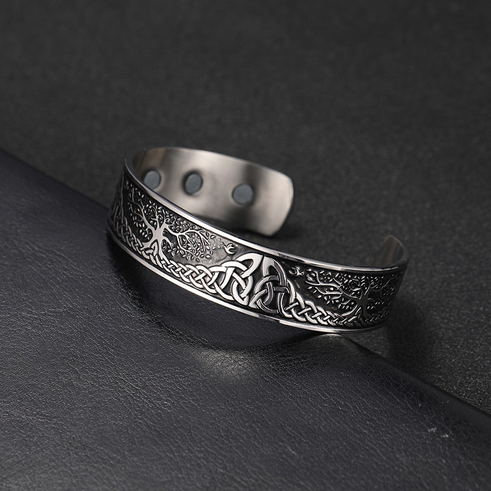 Stainless Steel Norse Vikings Runes Bracelet for Men Celtics Knots Tree Of Life Magnetic Cuff Bracelet Vintage Couples Jewelry - Heavenly shershelle