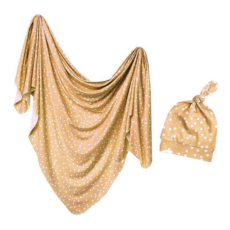 2Pcs Newborn Baby Printing Receiving Blanket Hat Set Infants Swaddle Wrap Sleeping Bag Hair Band Kit