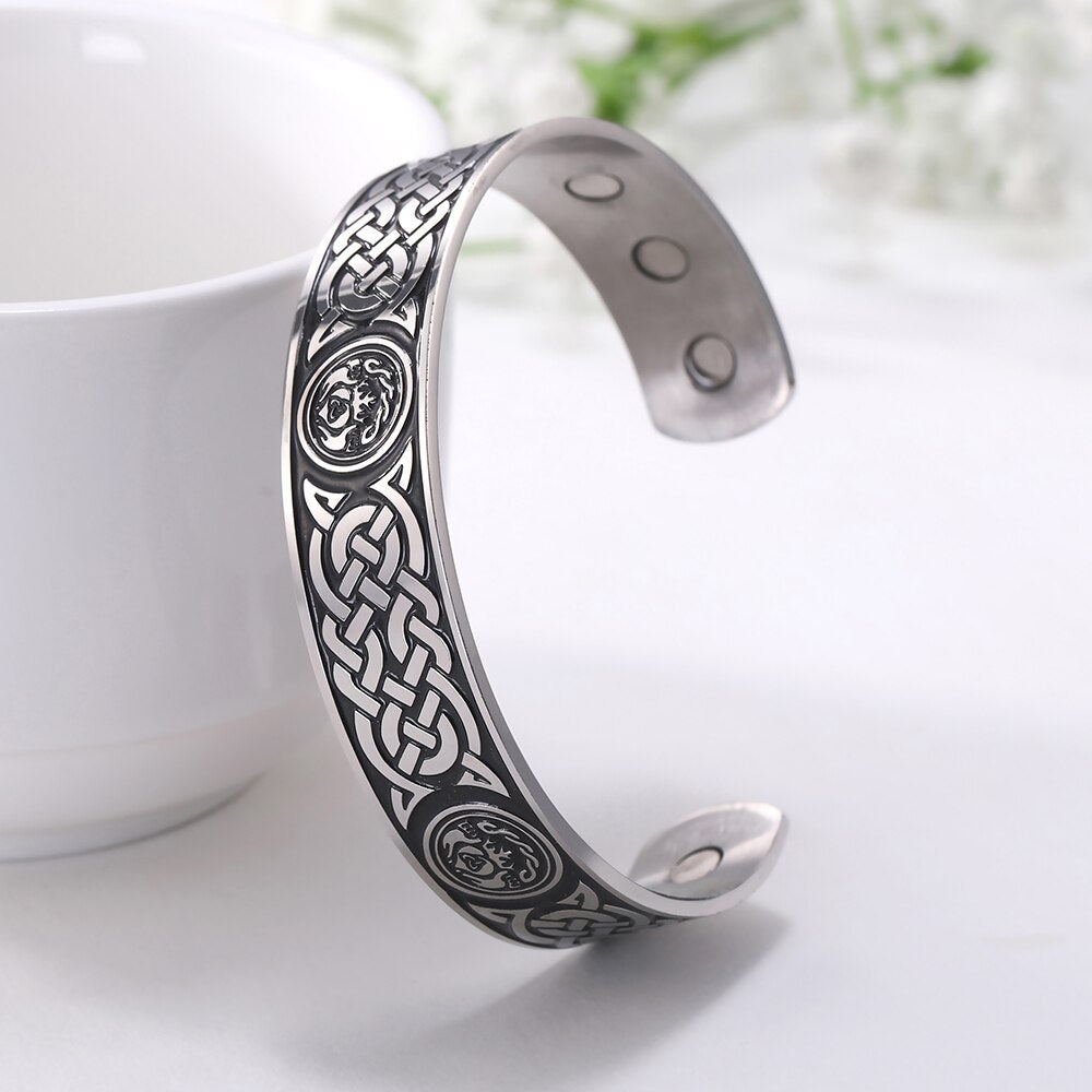 Stainless Steel Norse Vikings Runes Bracelet for Men Celtics Knots Tree Of Life Magnetic Cuff Bracelet Vintage Couples Jewelry - Heavenly shershelle