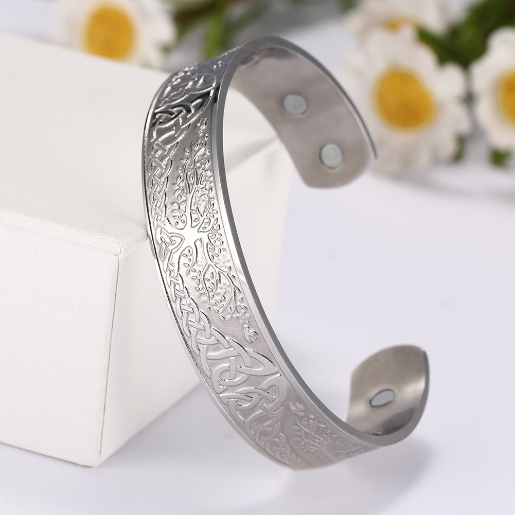 Stainless Steel Norse Vikings Runes Bracelet for Men Celtics Knots Tree Of Life Magnetic Cuff Bracelet Vintage Couples Jewelry - Heavenly shershelle
