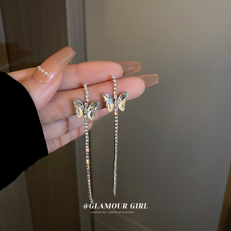 New Long Crystal Tassel Drop Earrings for Women Rhinestone Shiny Hanging Dangle Earrings Wedding Party Jewelry Gift 2022 - Heavenly shershelle