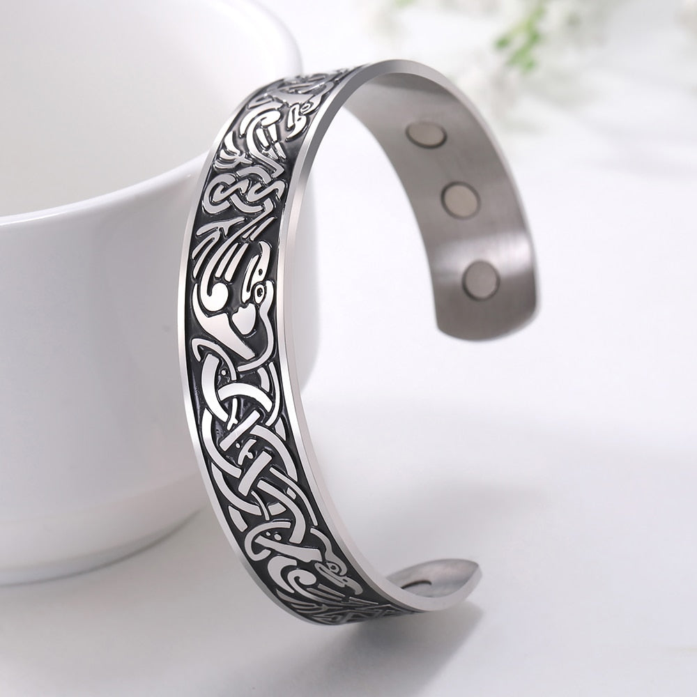Stainless Steel Norse Vikings Runes Bracelet for Men Celtics Knots Tree Of Life Magnetic Cuff Bracelet Vintage Couples Jewelry - Heavenly shershelle