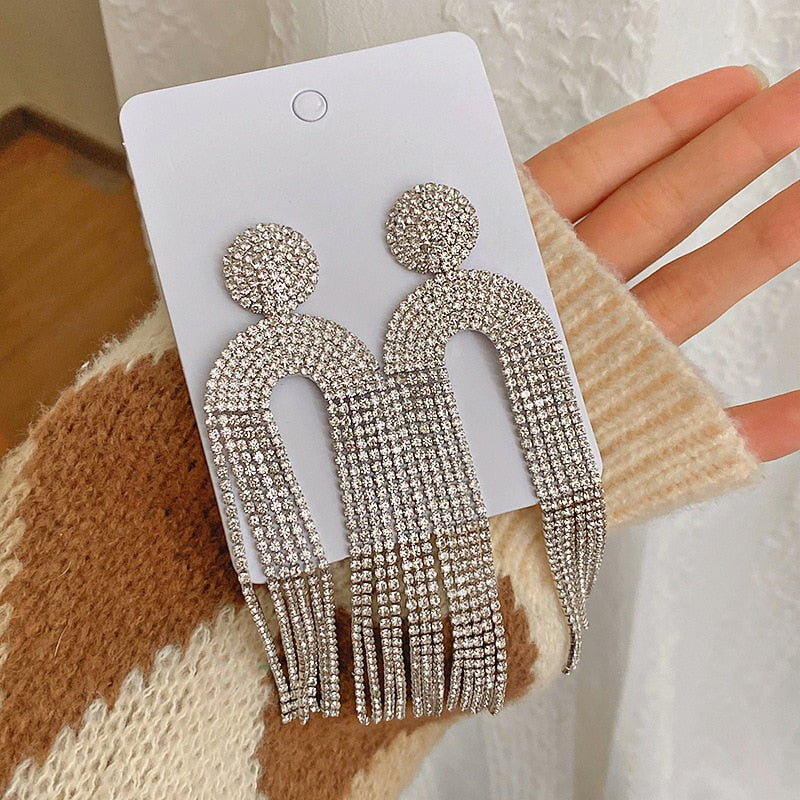 New Long Crystal Tassel Drop Earrings for Women Rhinestone Shiny Hanging Dangle Earrings Wedding Party Jewelry Gift 2022 - Heavenly shershelle