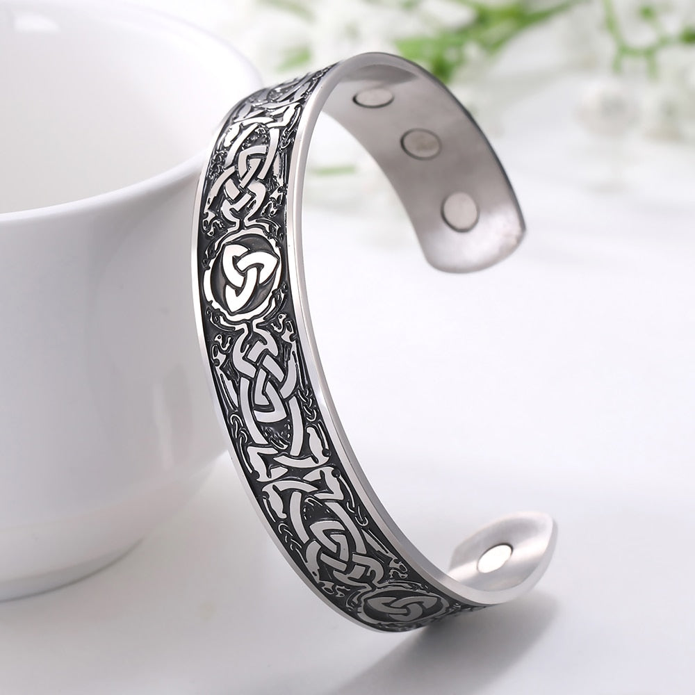 Stainless Steel Norse Vikings Runes Bracelet for Men Celtics Knots Tree Of Life Magnetic Cuff Bracelet Vintage Couples Jewelry - Heavenly shershelle
