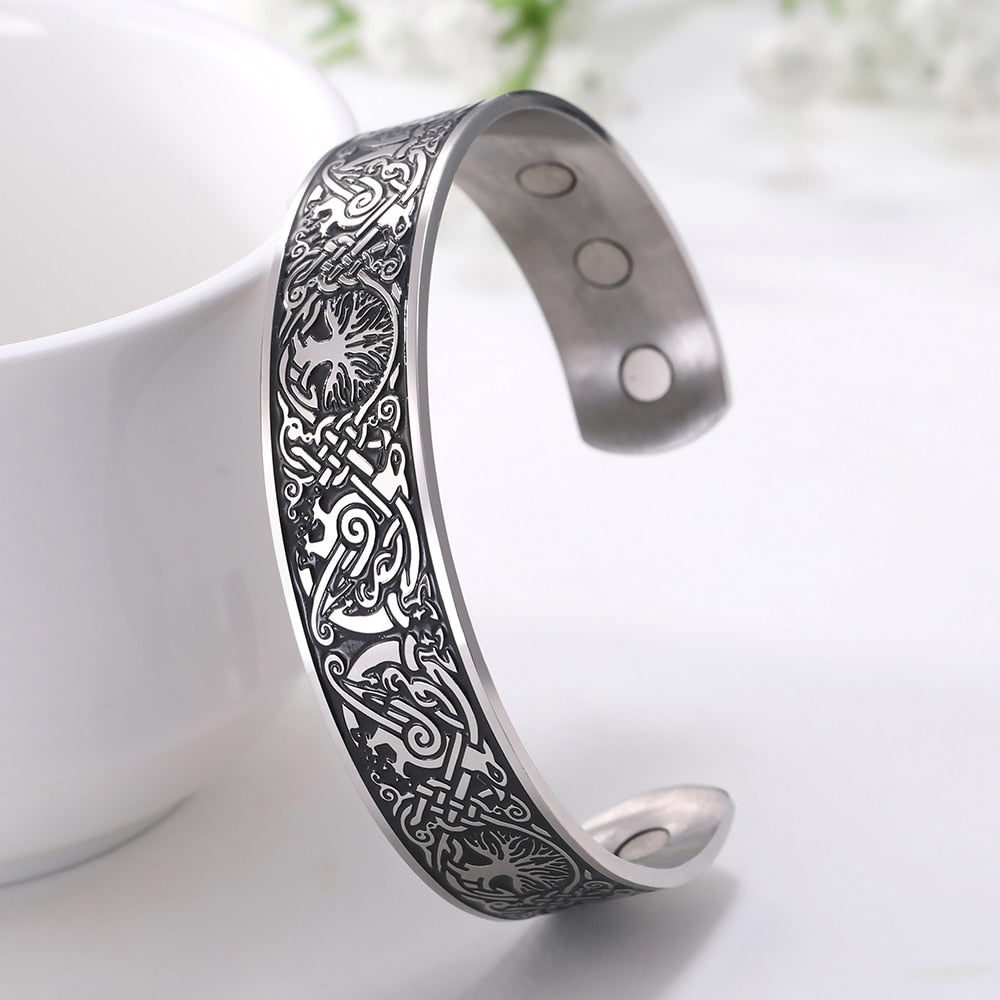 Stainless Steel Norse Vikings Runes Bracelet for Men Celtics Knots Tree Of Life Magnetic Cuff Bracelet Vintage Couples Jewelry - Heavenly shershelle