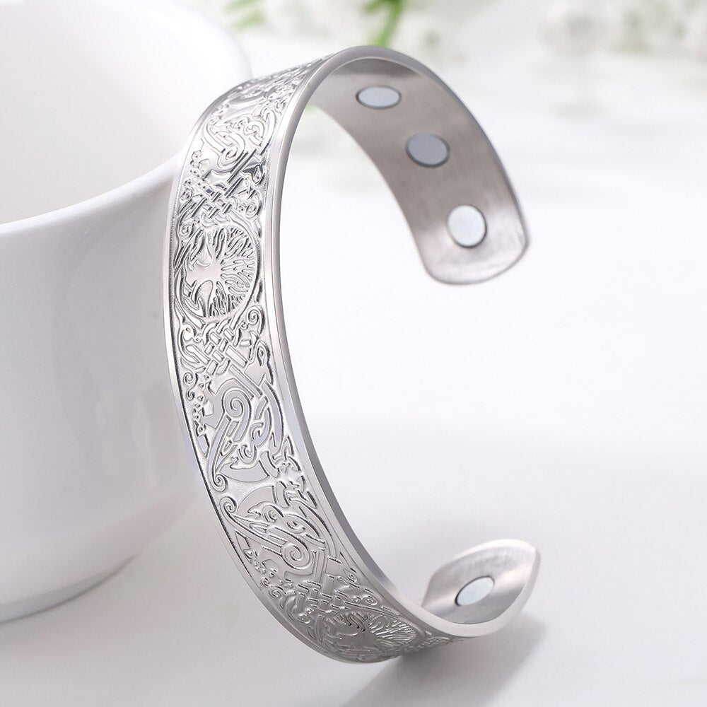 Stainless Steel Norse Vikings Runes Bracelet for Men Celtics Knots Tree Of Life Magnetic Cuff Bracelet Vintage Couples Jewelry - Heavenly shershelle