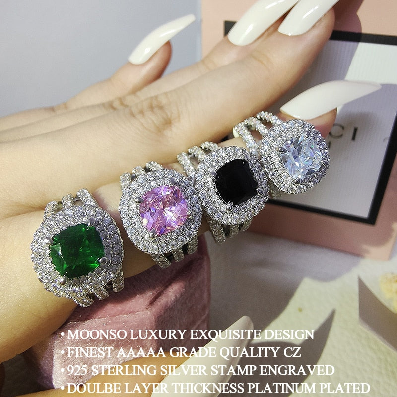 2022 New Big Luxury Vintage Retro Silver Color Engagement Wedding Ring for Women Female Gifts Jewelry Special Designer R4898