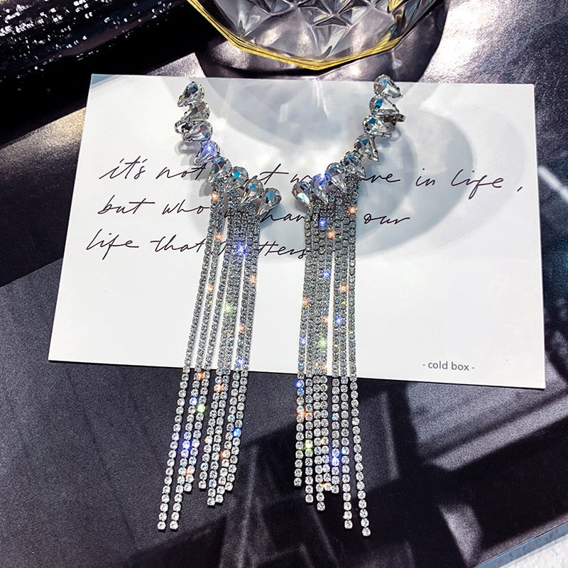 New Long Crystal Tassel Drop Earrings for Women Rhinestone Shiny Hanging Dangle Earrings Wedding Party Jewelry Gift 2022 - Heavenly shershelle