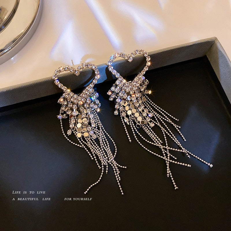 New Long Crystal Tassel Drop Earrings for Women Rhinestone Shiny Hanging Dangle Earrings Wedding Party Jewelry Gift 2022 - Heavenly shershelle