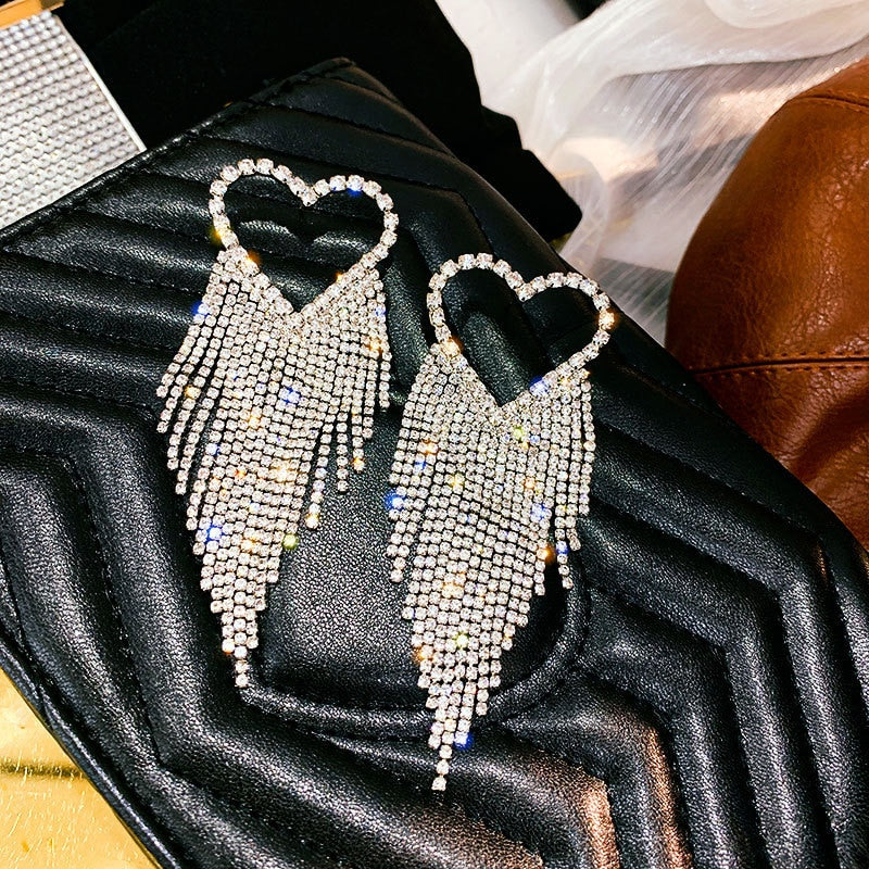 New Long Crystal Tassel Drop Earrings for Women Rhinestone Shiny Hanging Dangle Earrings Wedding Party Jewelry Gift 2022 - Heavenly shershelle